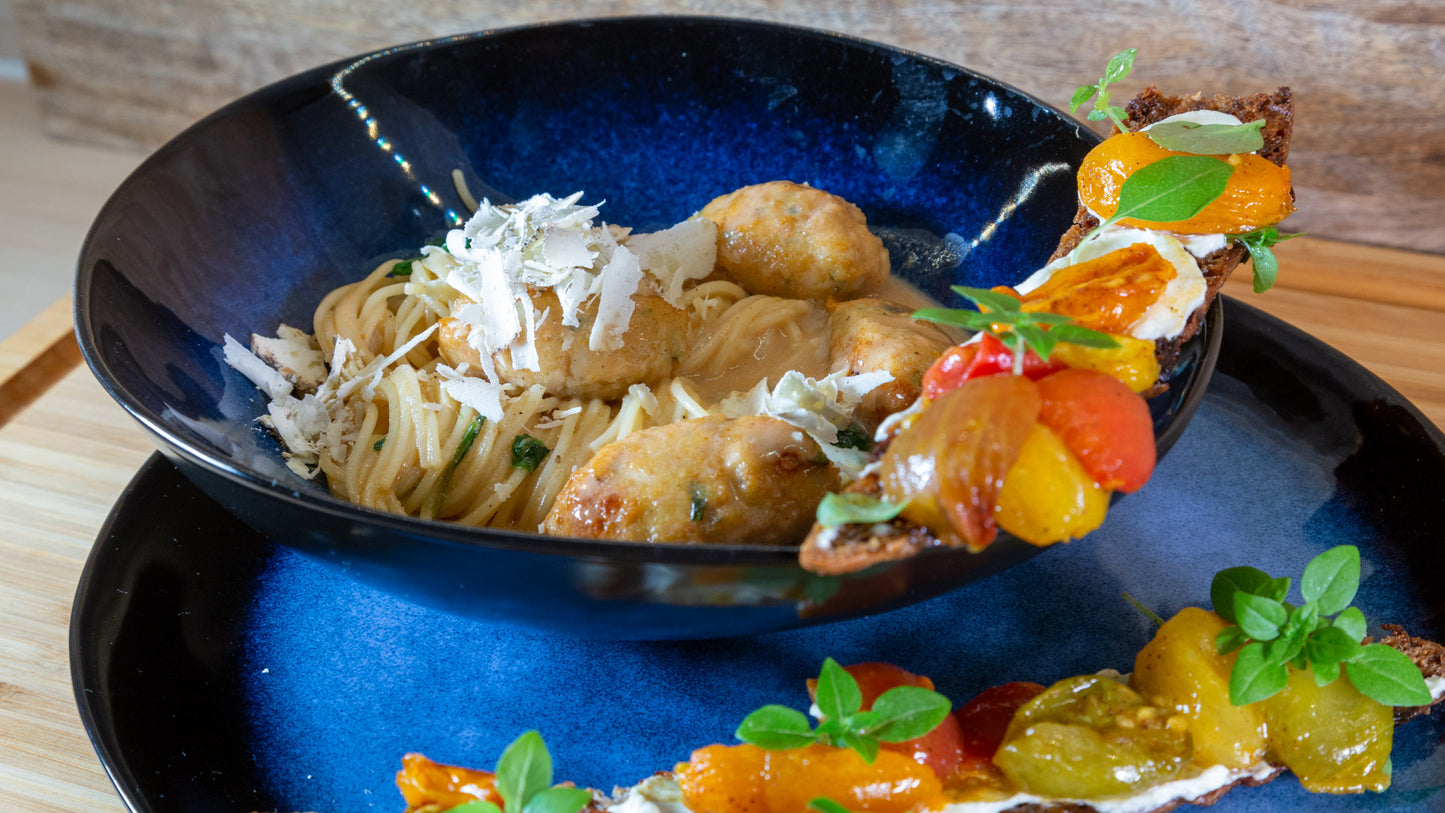 Pasta „Bourride“ mit Nocken vom Wolfsbarsch