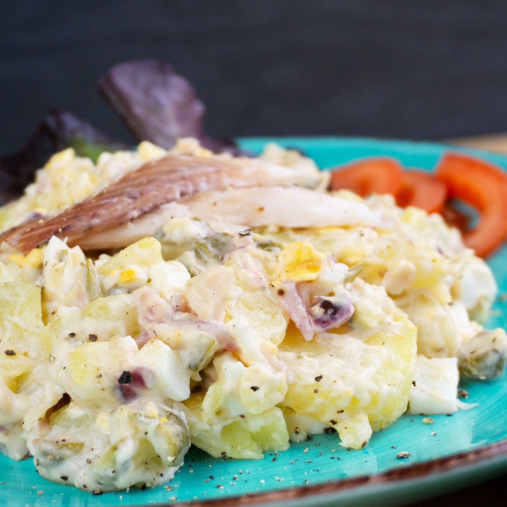 Saarländischer Kartoffelsalat mit Räucherbarsch