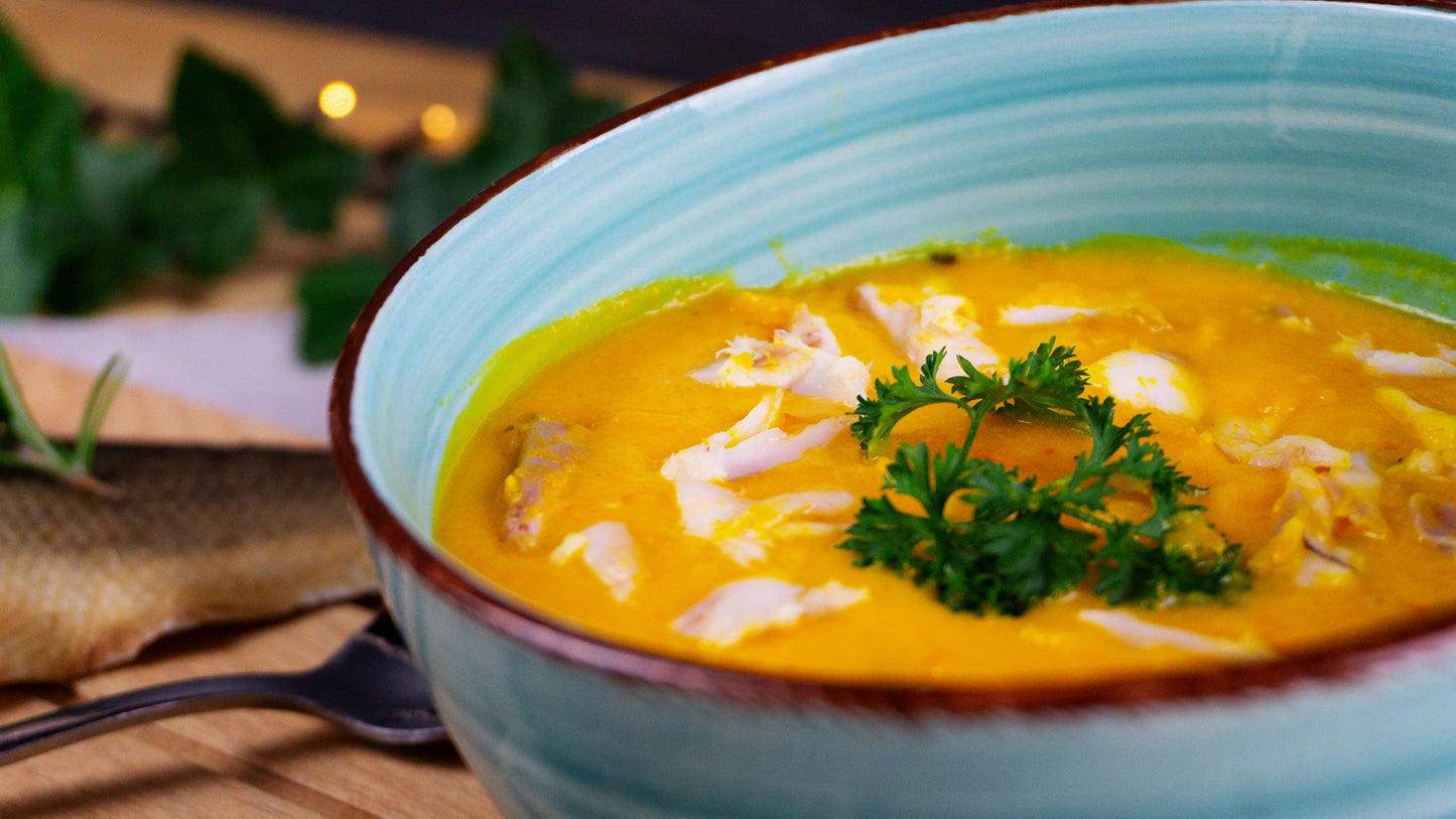 Kürbissuppe mit Räucherbarsch